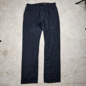 John Varvatos Casual Pants Mens 34 X 33 Black Navy 100% Linen Straight Fit Star